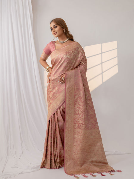 Gulnar Pink Satin Saree