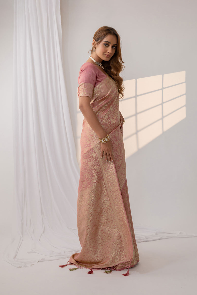 Gulnar Pink Satin Saree