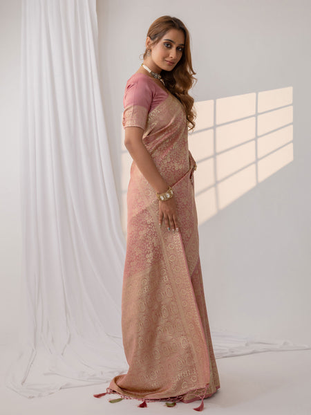 Gulnar Pink Satin Saree