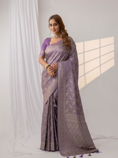 Gulnar Purple Satin Saree