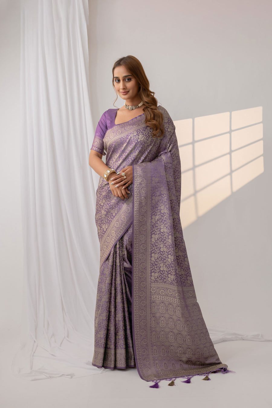 Gulnar Purple Satin Saree