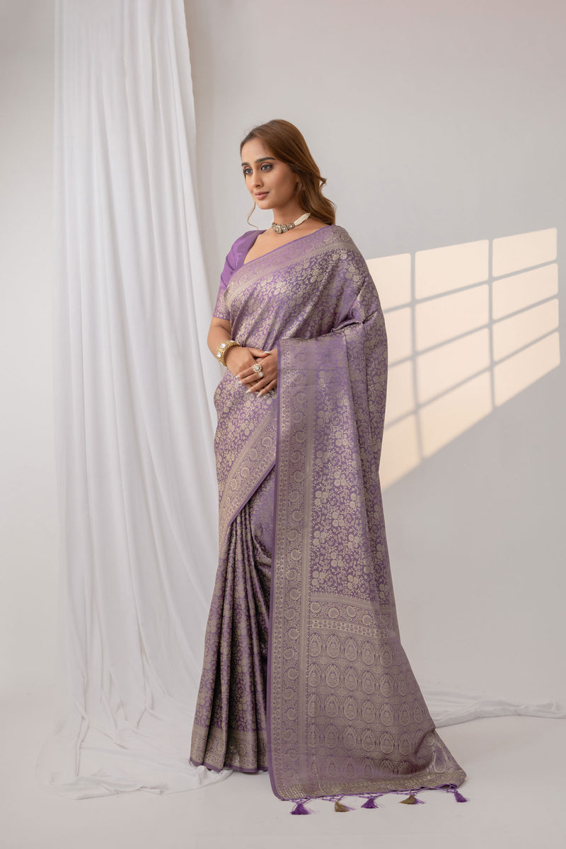 Gulnar Purple Satin Saree