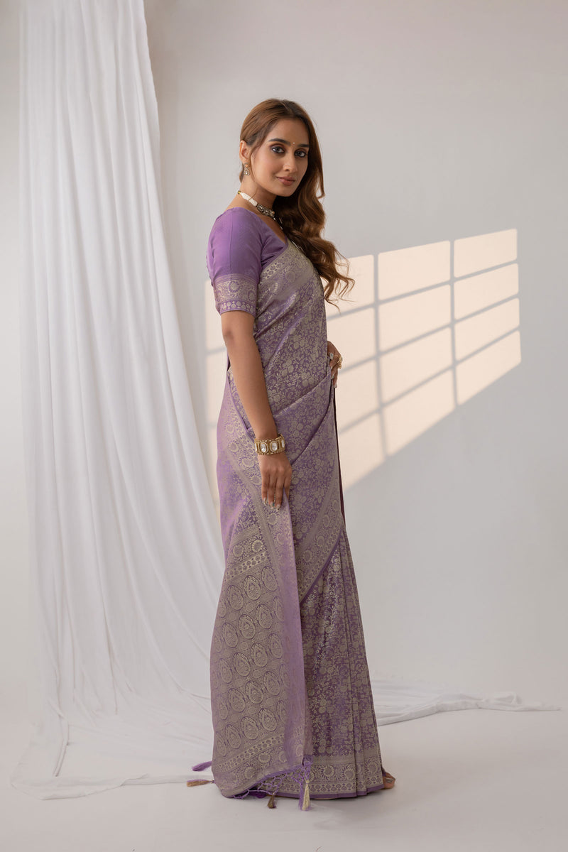 Gulnar Purple Satin Saree