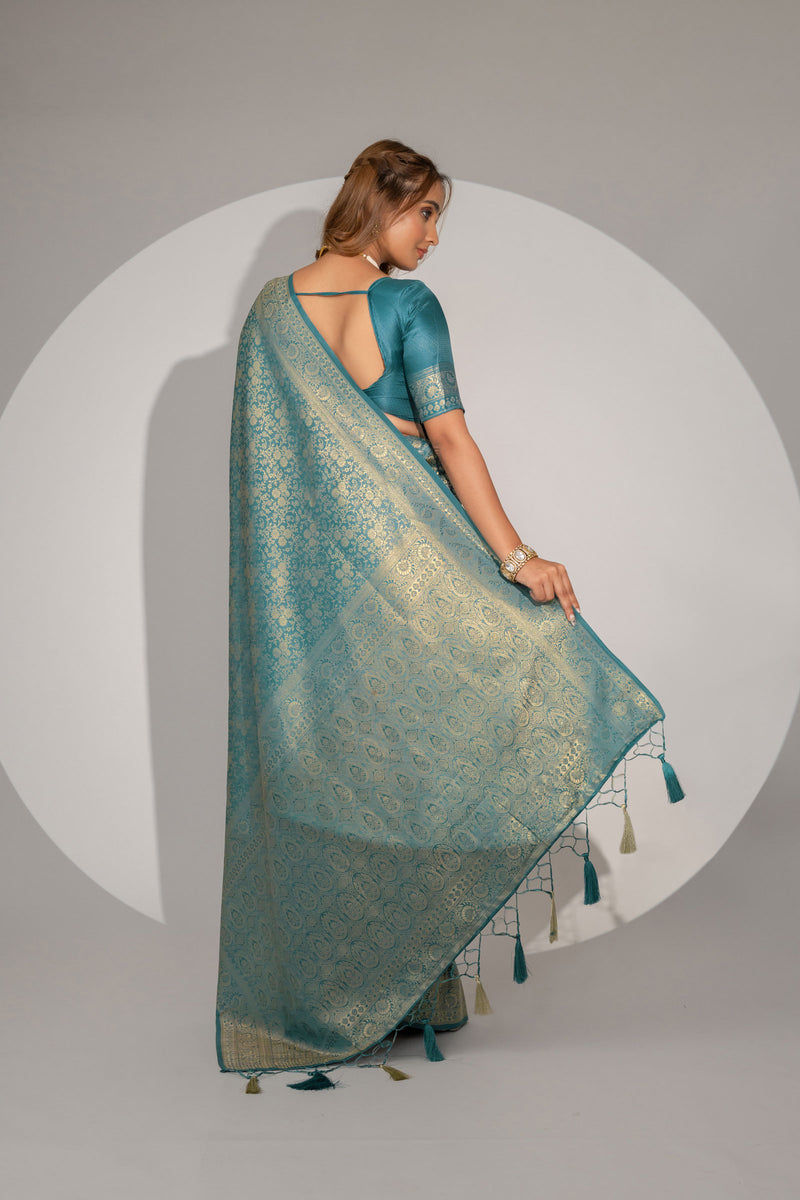 Gulnar Blue Satin Saree