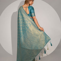 Gulnar Blue Satin Saree