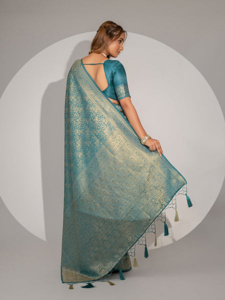Gulnar Blue Satin Saree
