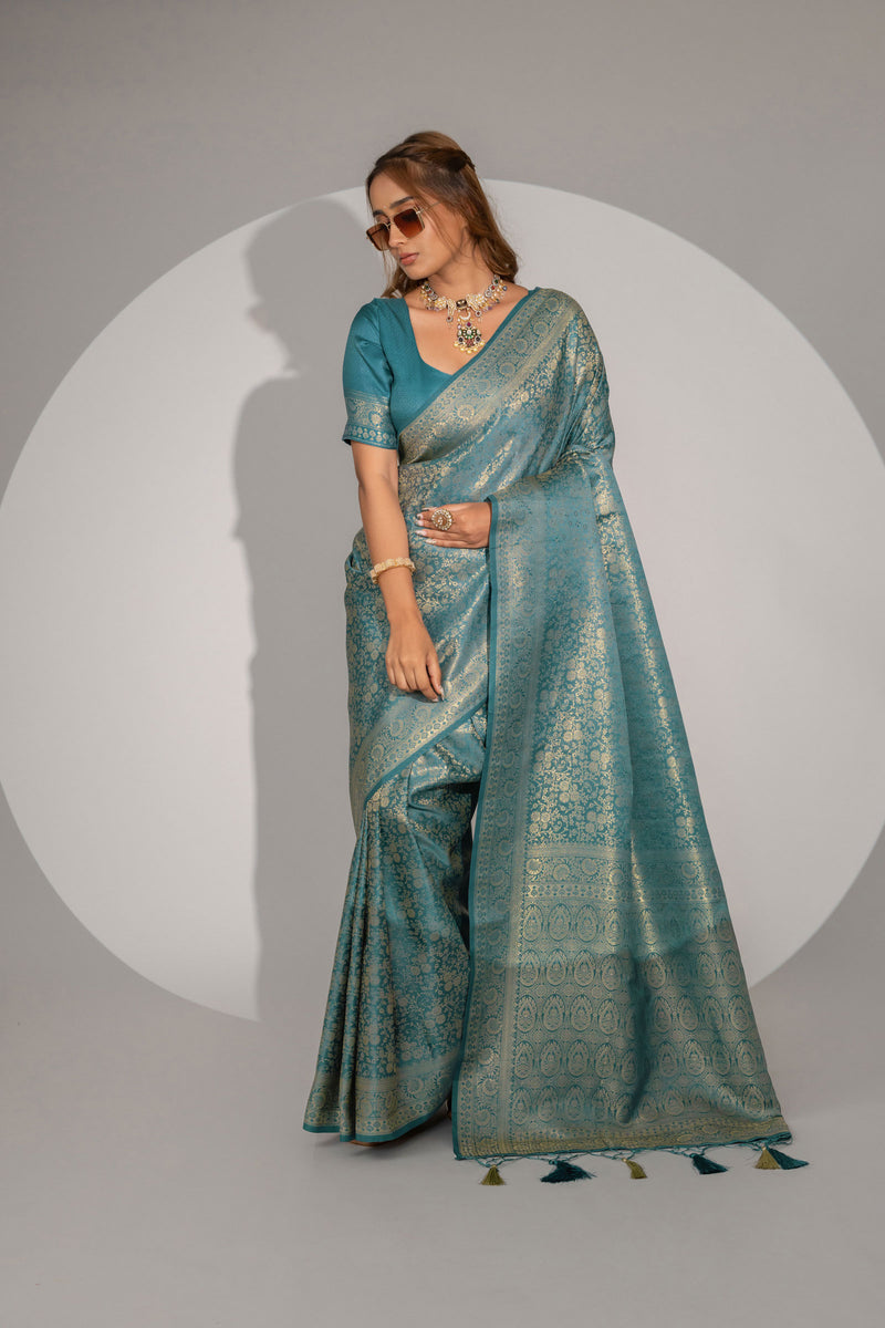Gulnar Blue Satin Saree