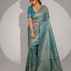 Gulnar Blue Satin Saree