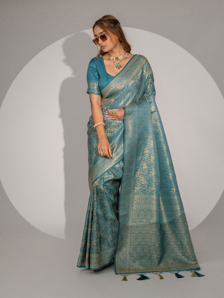 Gulnar Blue Satin Saree