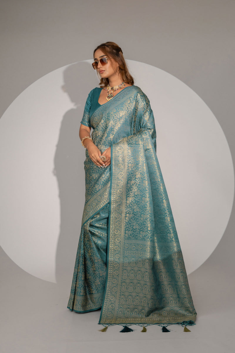 Gulnar Blue Satin Saree