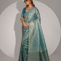 Gulnar Blue Satin Saree