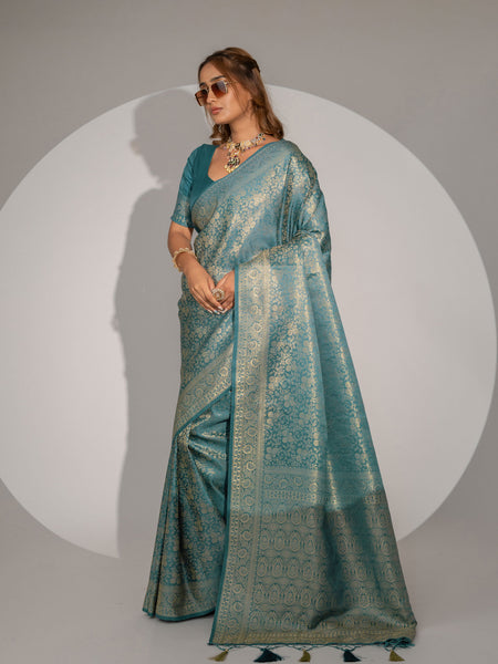 Gulnar Blue Satin Saree