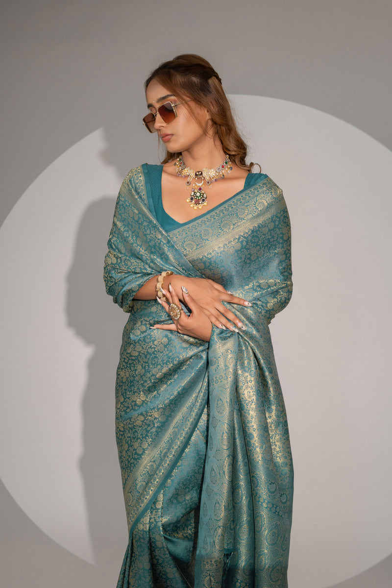 Gulnar Blue Satin Saree
