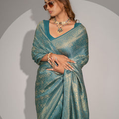 Gulnar Blue Satin Saree