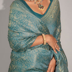 Gulnar Blue Satin Saree