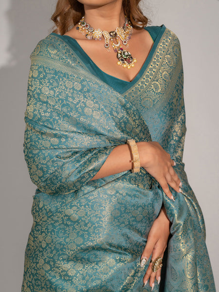 Gulnar Blue Satin Saree