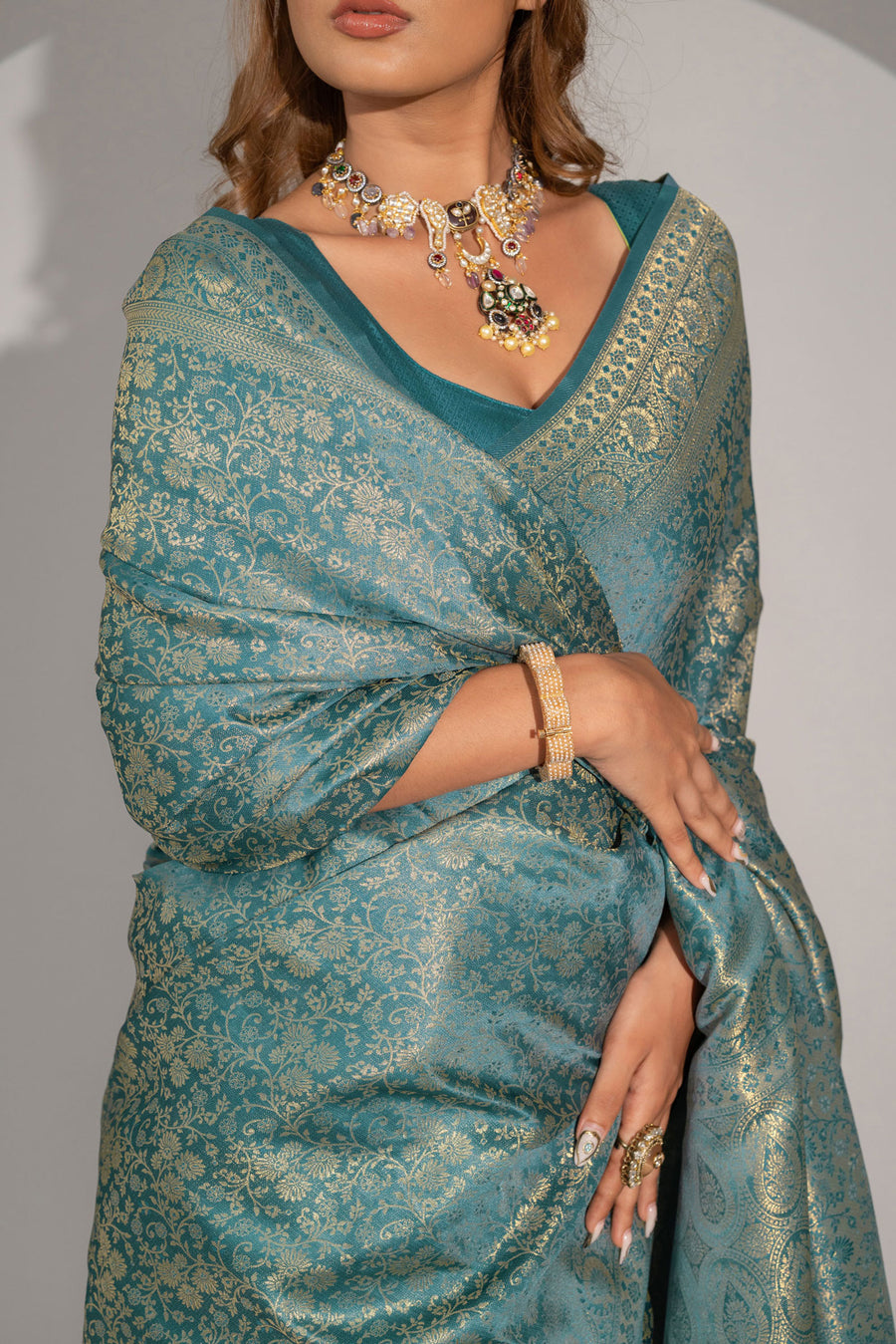 Gulnar Blue Satin Saree