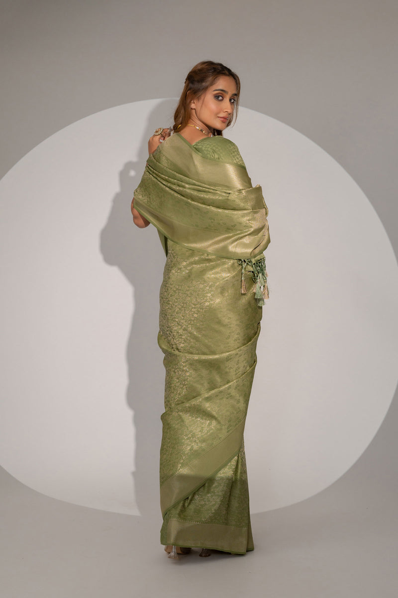 Gulbahaar Green Satin Saree