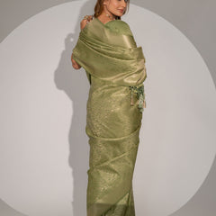 Gulbahaar Green Satin Saree