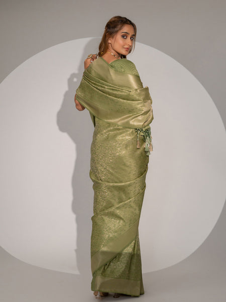Gulbahaar Green Satin Saree
