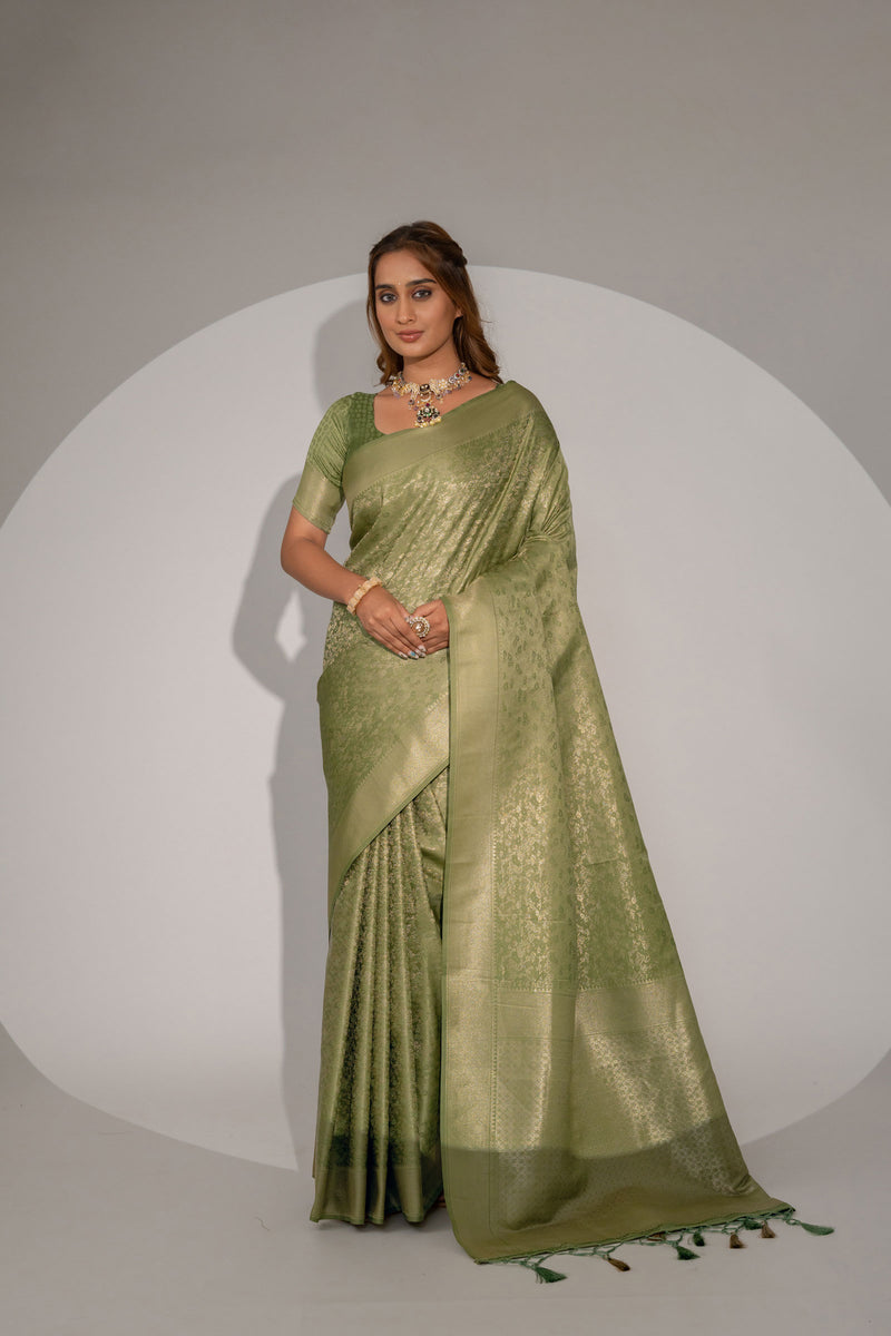 Gulbahaar Green Satin Saree