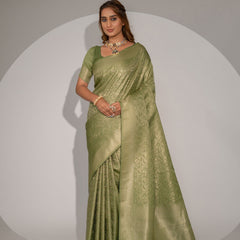 Gulbahaar Green Satin Saree