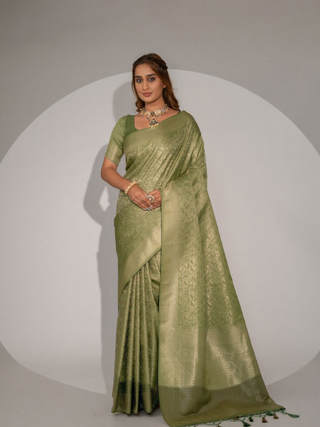 Gulbahaar Green Satin Saree