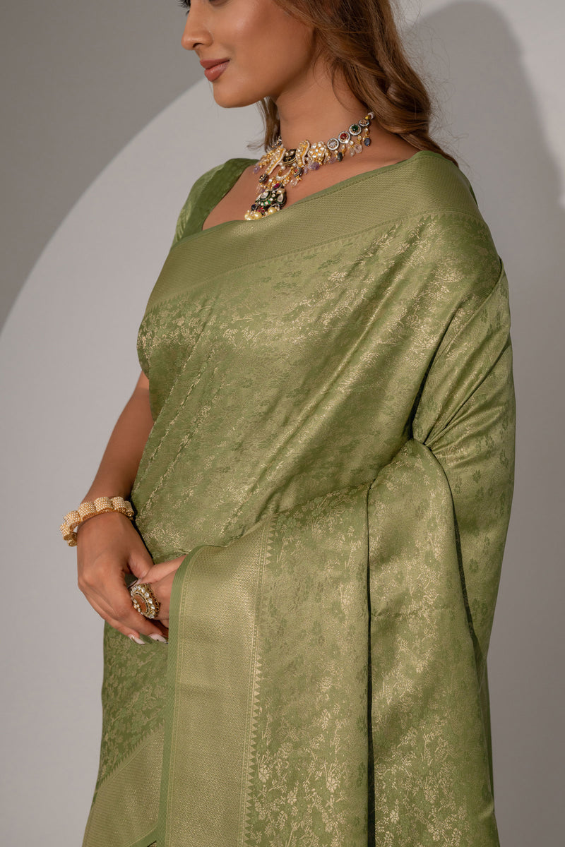 Gulbahaar Green Satin Saree