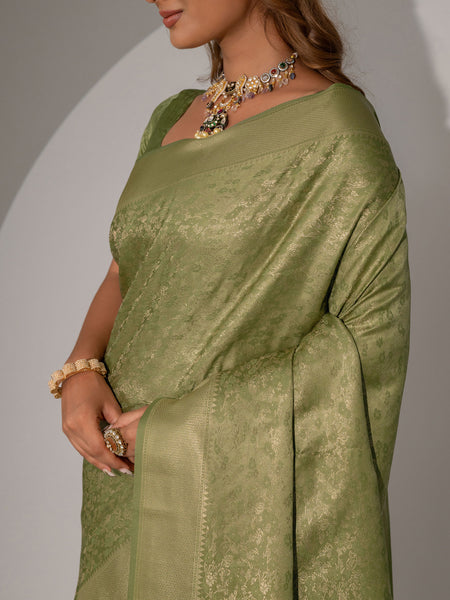 Gulbahaar Green Satin Saree