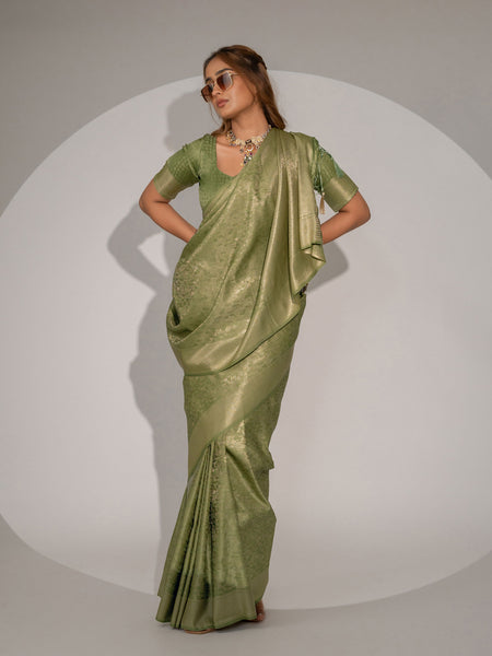 Gulbahaar Green Satin Saree