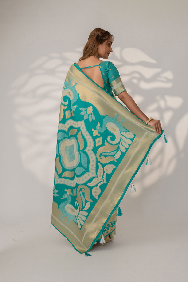 Patola Linen Cream Saree