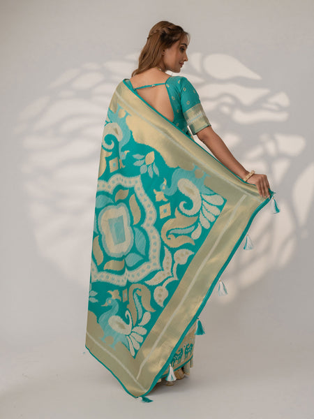 Patola Linen Cream Saree