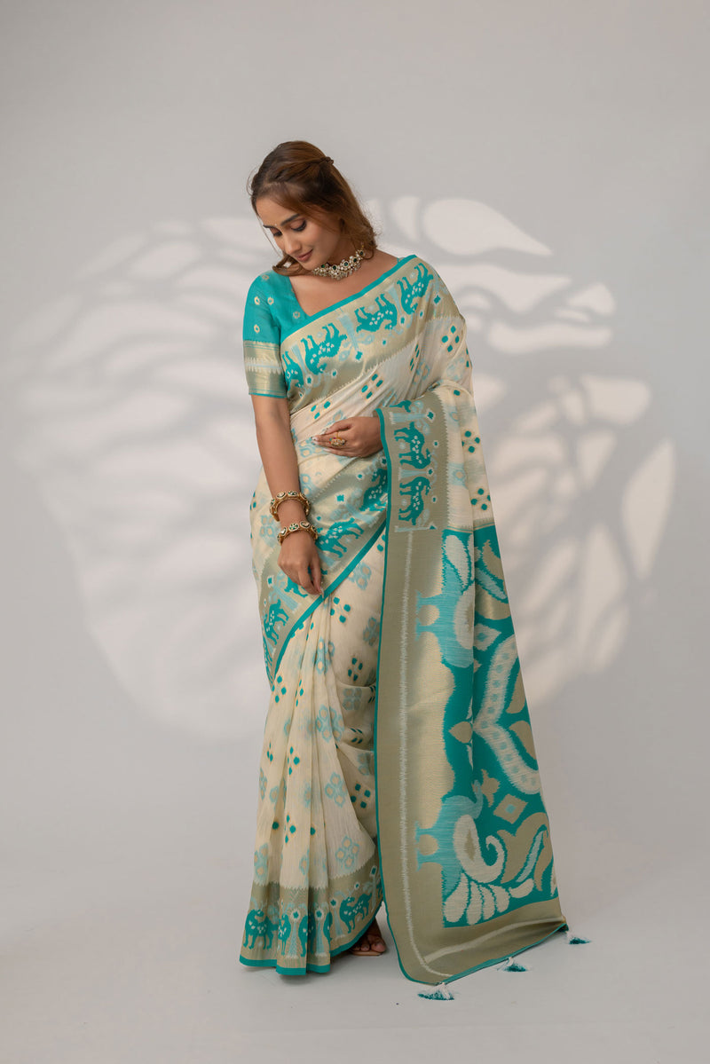 Patola Linen Cream Saree