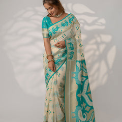 Patola Linen Cream Saree