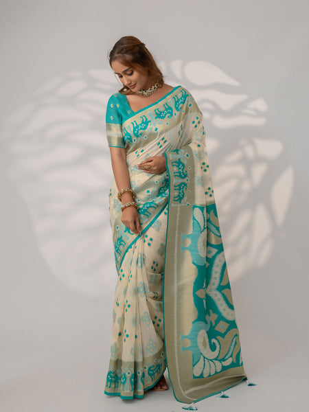 Patola Linen Cream Saree