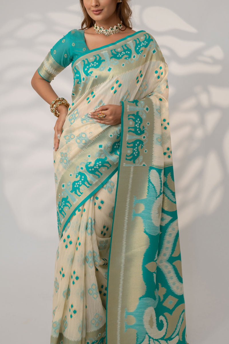 Patola Linen Cream Saree
