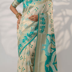 Patola Linen Cream Saree