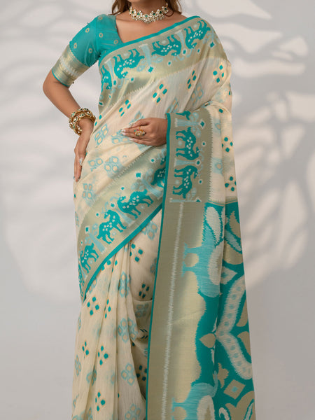 Patola Linen Cream Saree