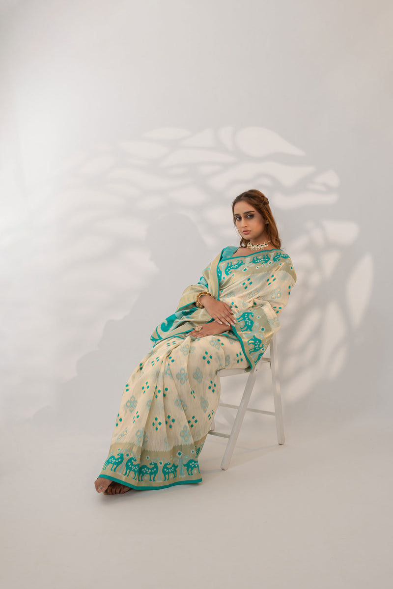 Patola Linen Cream Saree