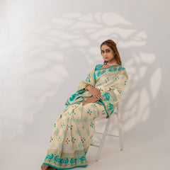 Patola Linen Cream Saree