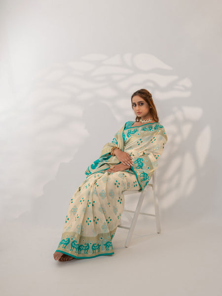 Patola Linen Cream Saree