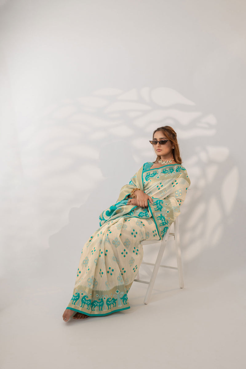 Patola Linen Cream Saree