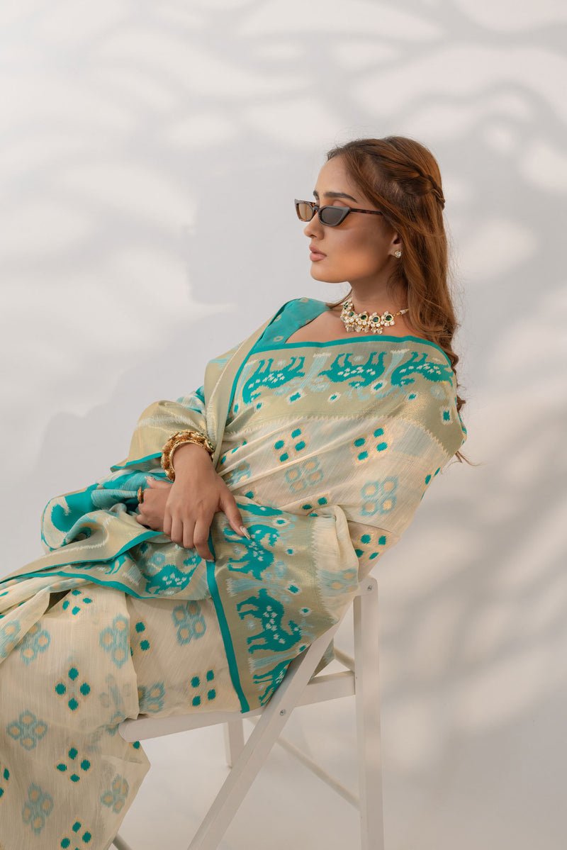Patola Linen Cream Saree