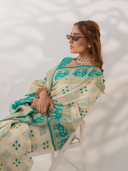 Patola Linen Cream Saree