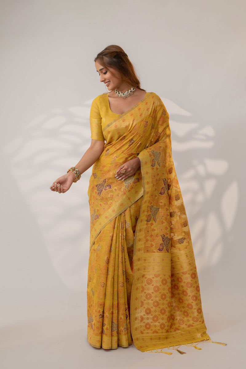 Juhi Cotton Yellow Saree