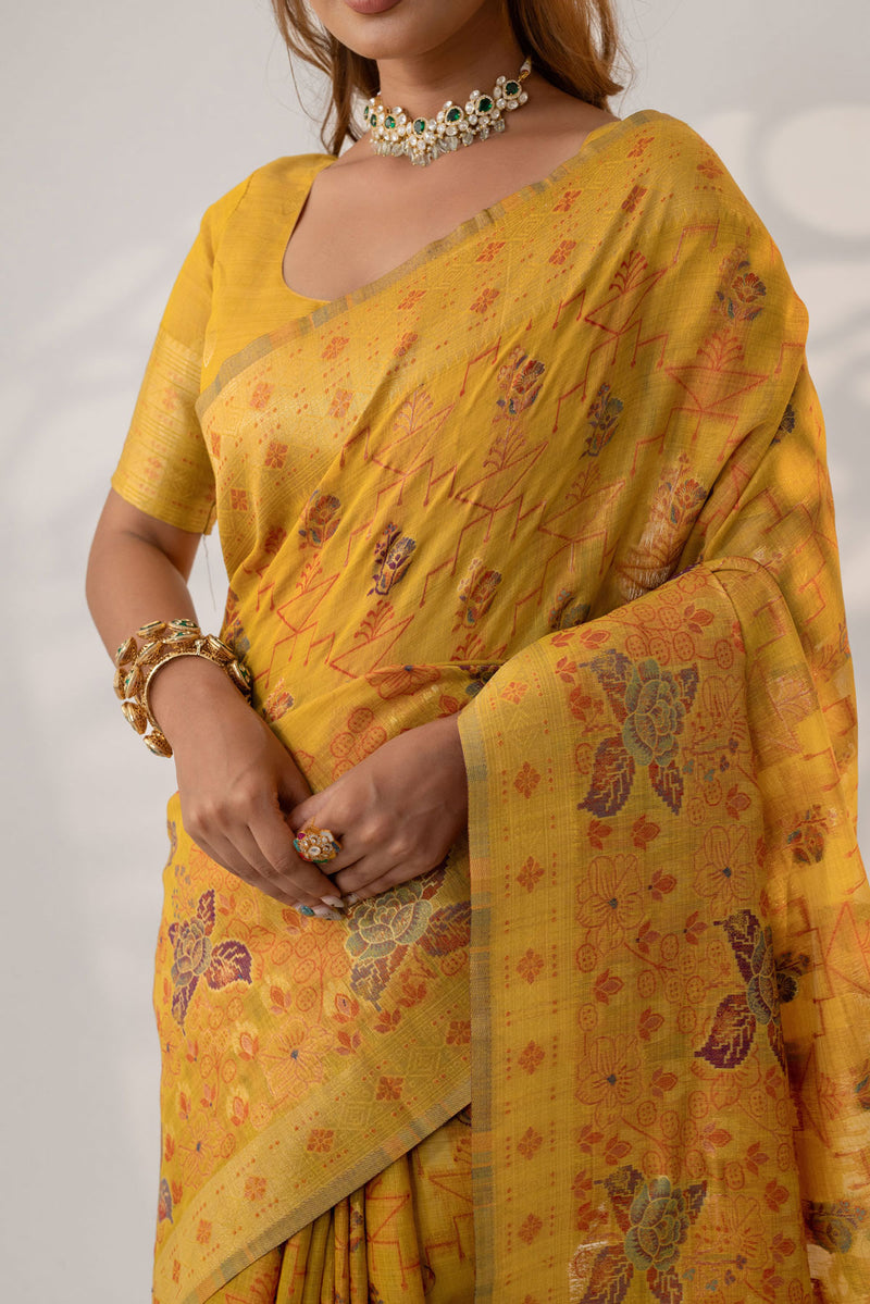 Juhi Cotton Yellow Saree