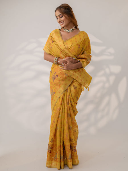 Juhi Cotton Yellow Saree