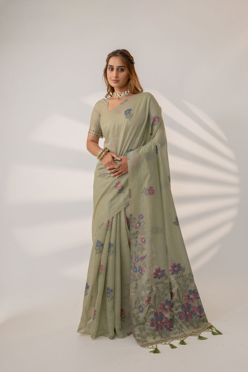 Lavanya Cotton Pistachio Saree