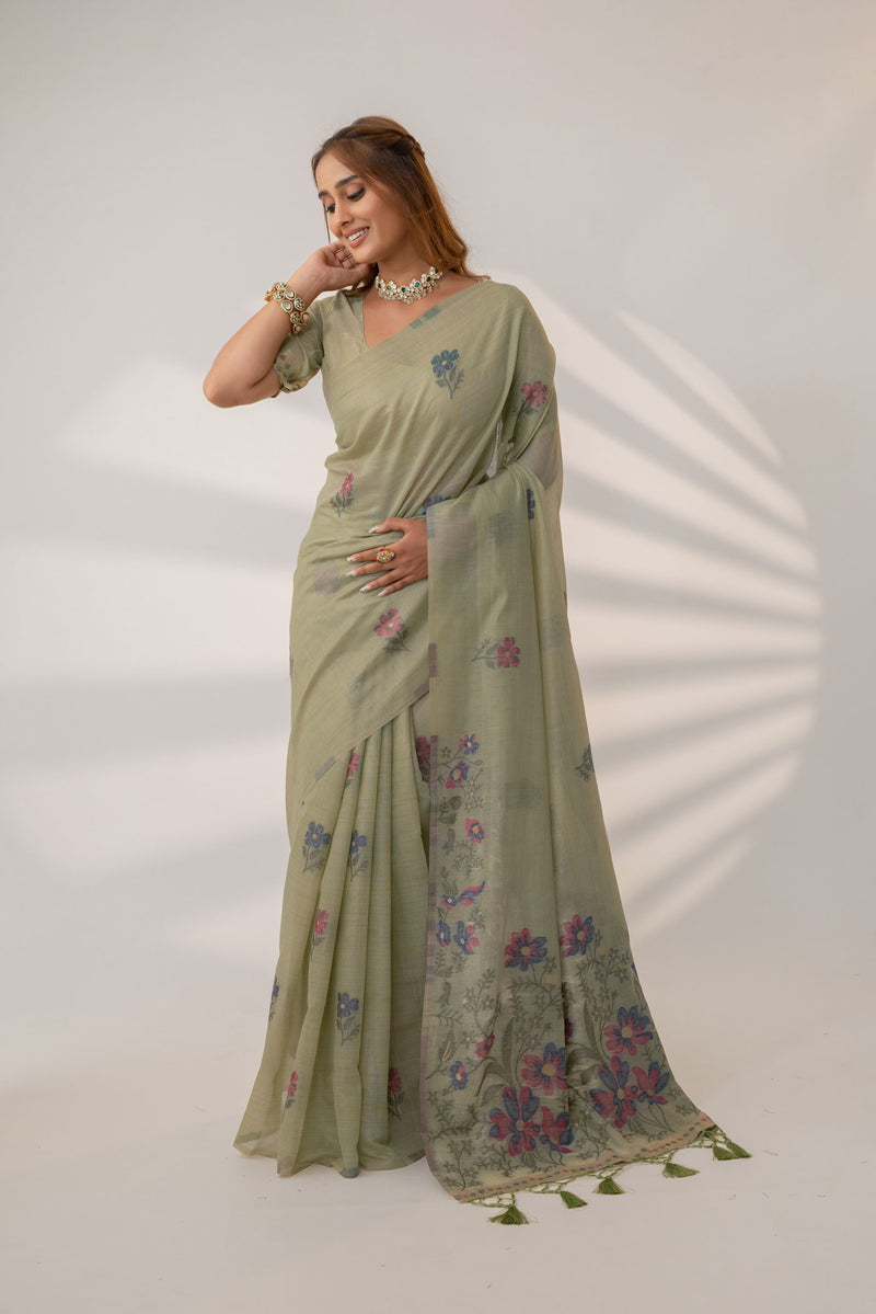 Lavanya Cotton Pistachio Saree