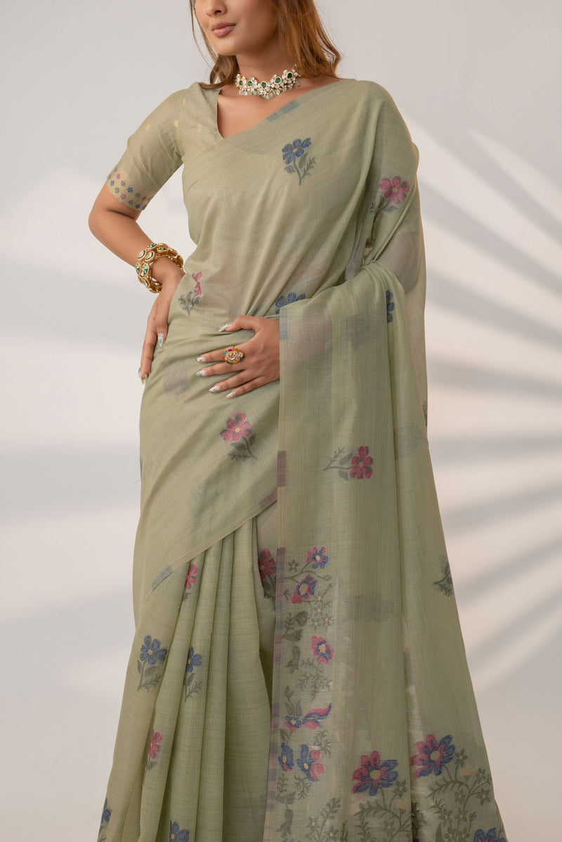 Lavanya Cotton Pistachio Saree